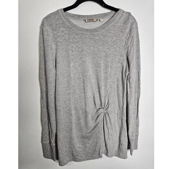 Athleta Nirvana Womens Heather Gray Twist Front Long Sleeve Sweatshirt Size Xs - Picture 2 of 9